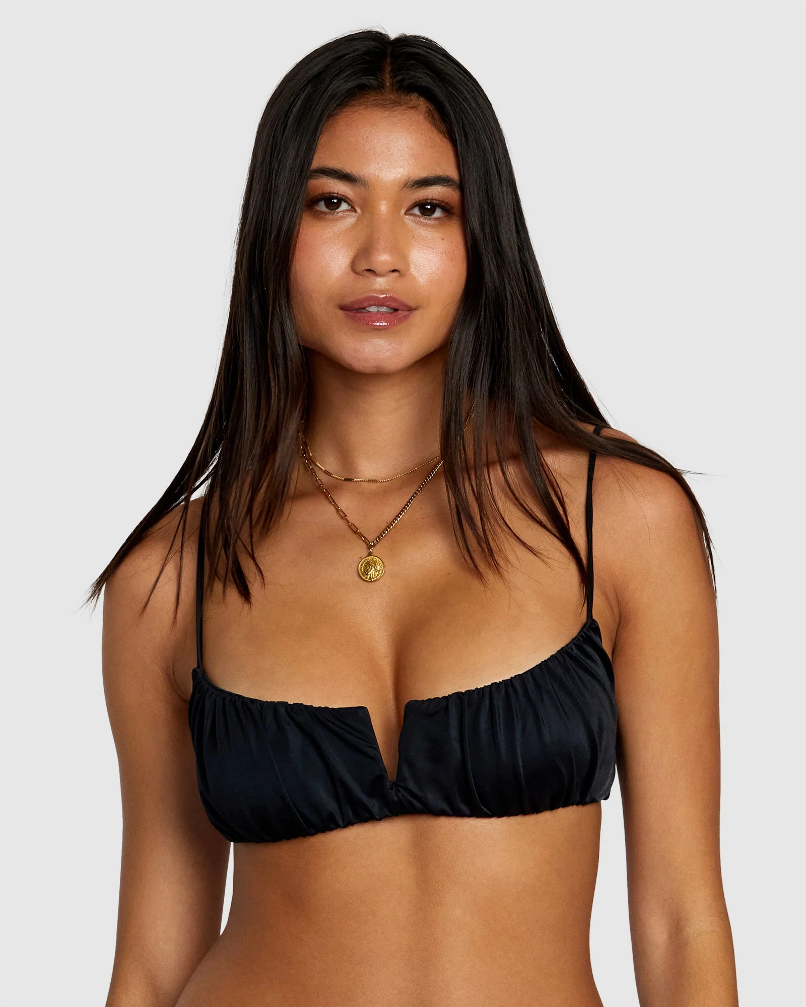 Solid Shirred V-Wire Bralette Bikini Top - Image 2