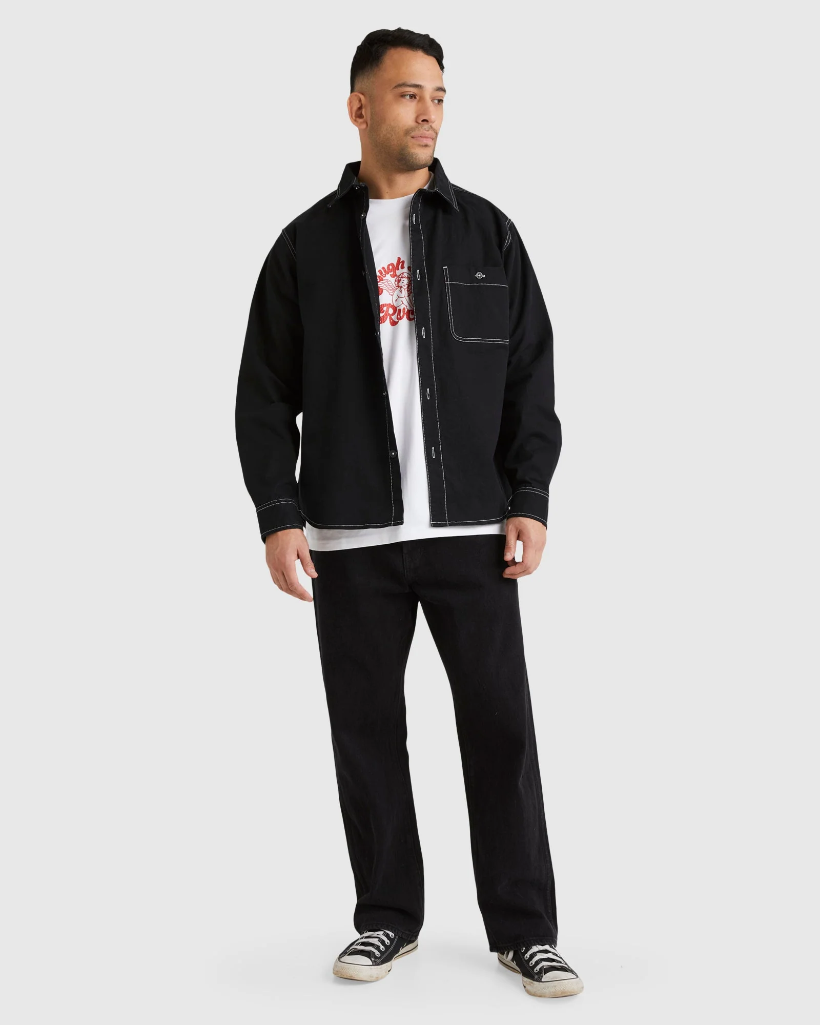 Mens Wide Load Twill Long Sleeve Shirt Top - Image 5